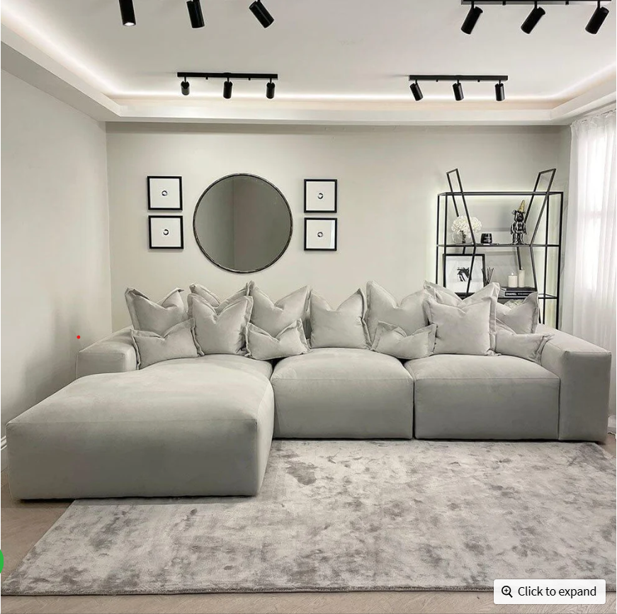 Astoria Silver Elegance Pillow Back Corner Sofa (RH Faceing Large Sofa)