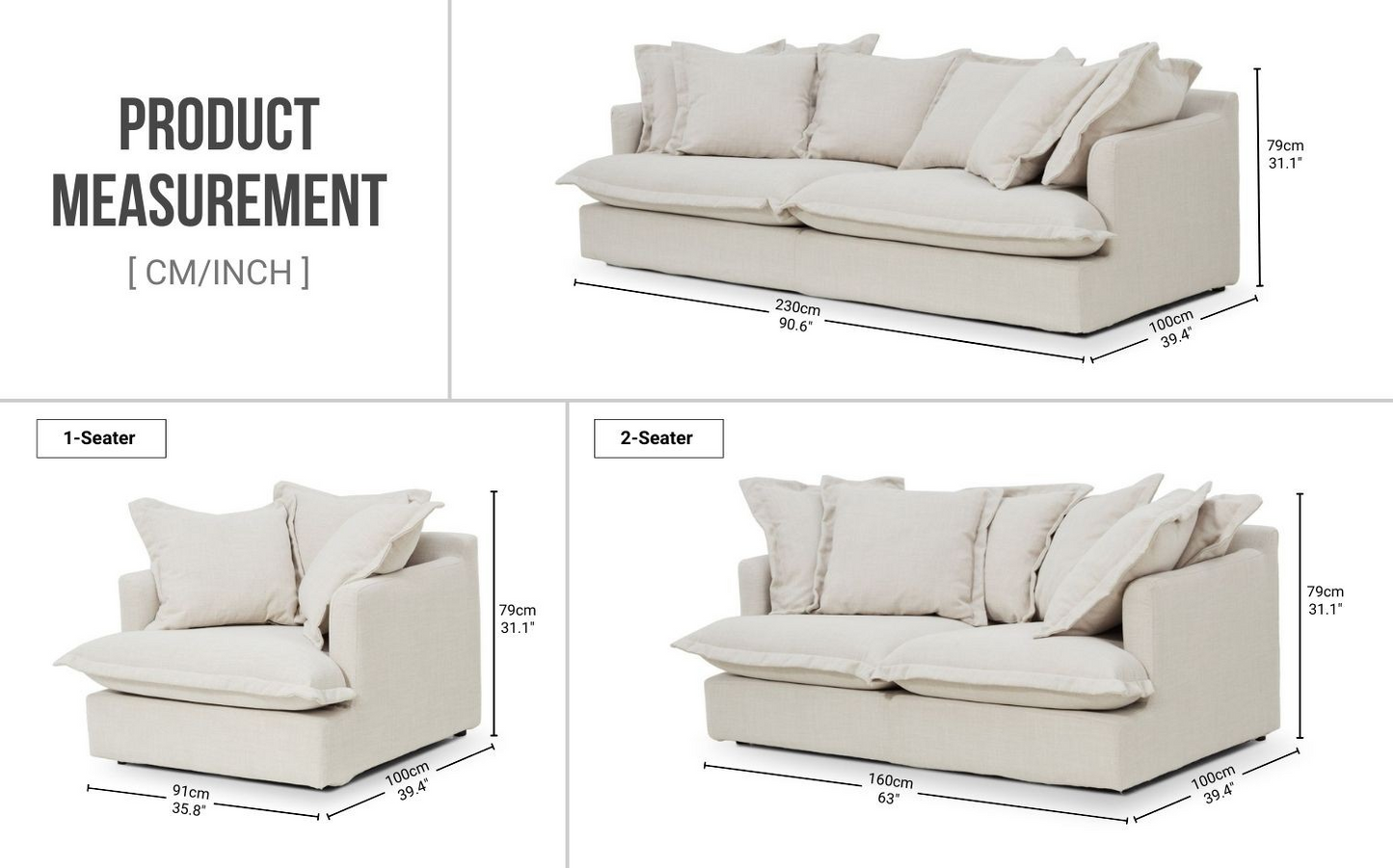 SPENCER Feather Filled Fabric Sofa Range - 3+2 Sofa Set