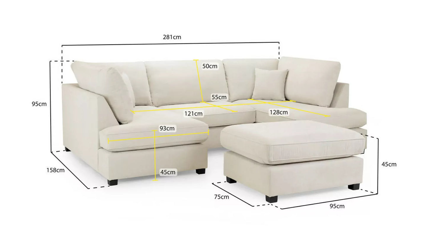 Nestle U Shape Beige Corner Sofa With Footstool