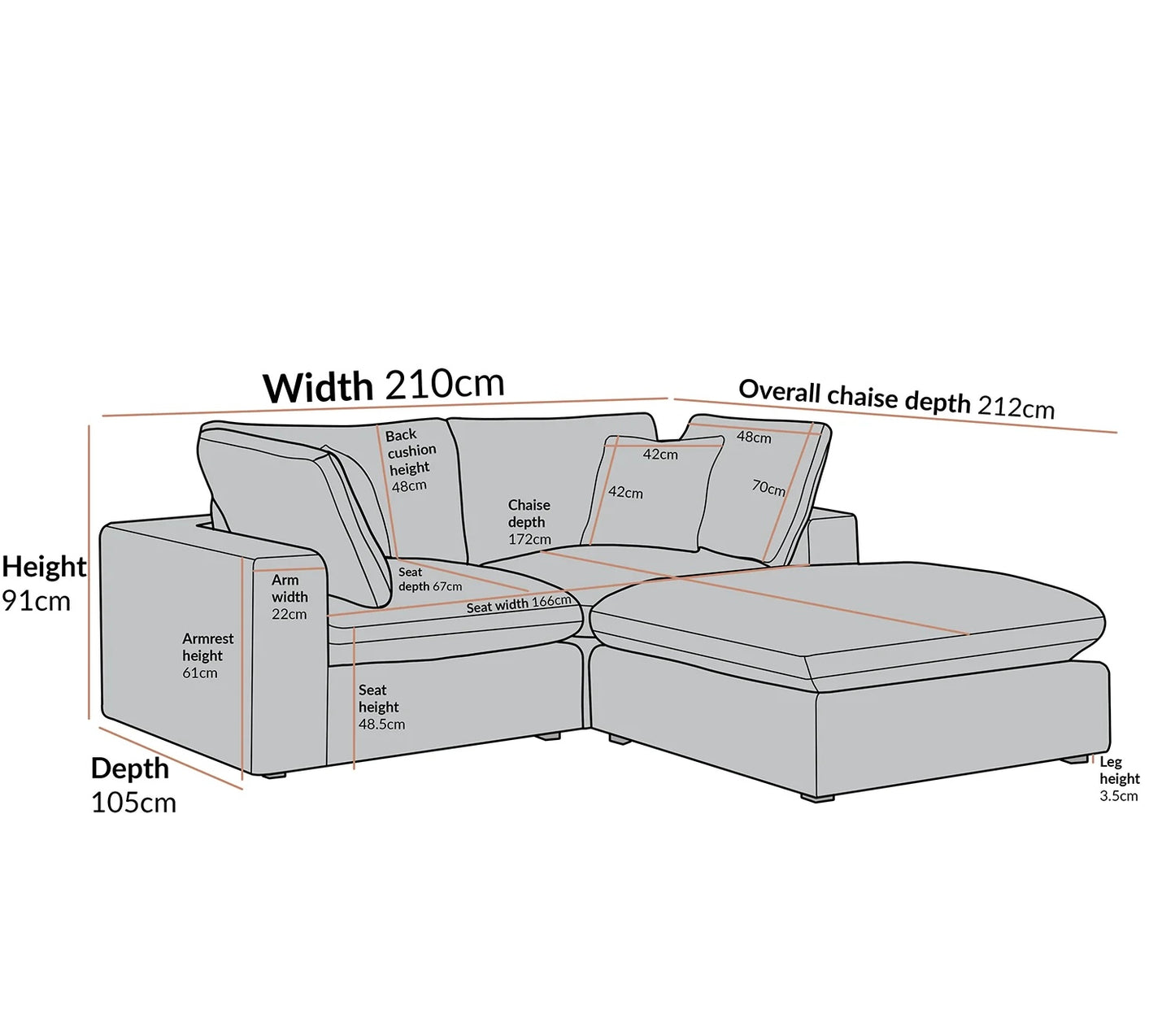Sola Modular 2-Piece Chaise Corner Sofa