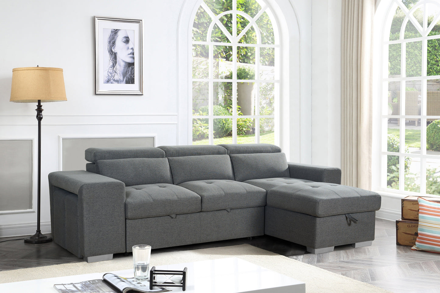Aurelia Universal Corner Sofa Bed in Grey