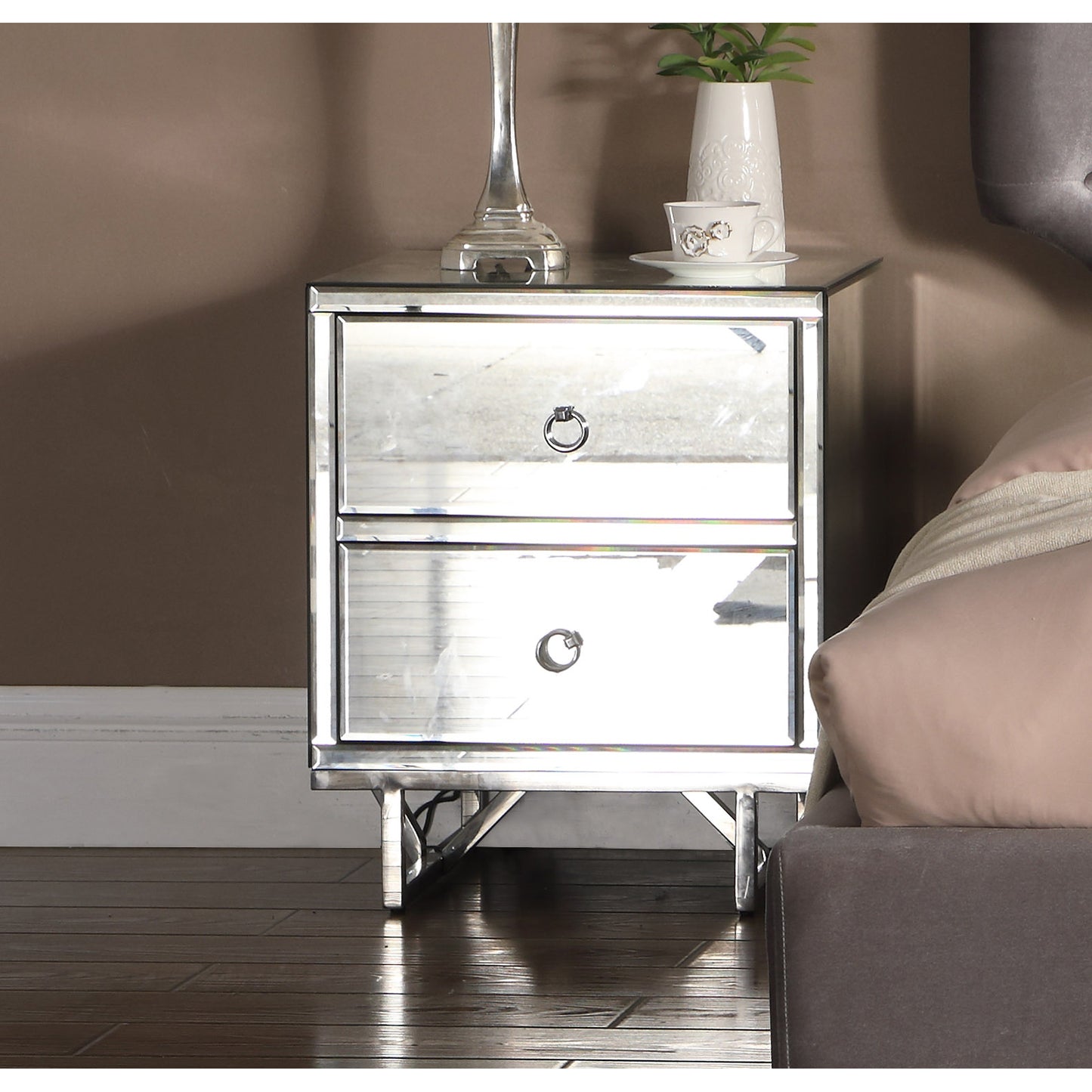 Ashford Bedside Table Mirrored 2 Drawer