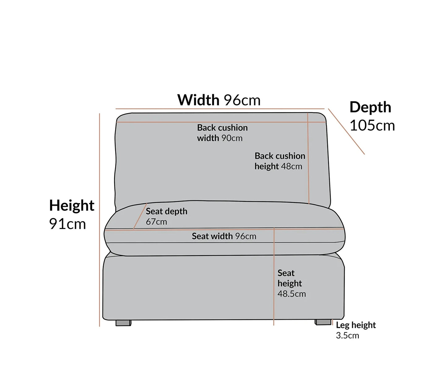 Sola Modular Armless Seat With Feather Cushions
