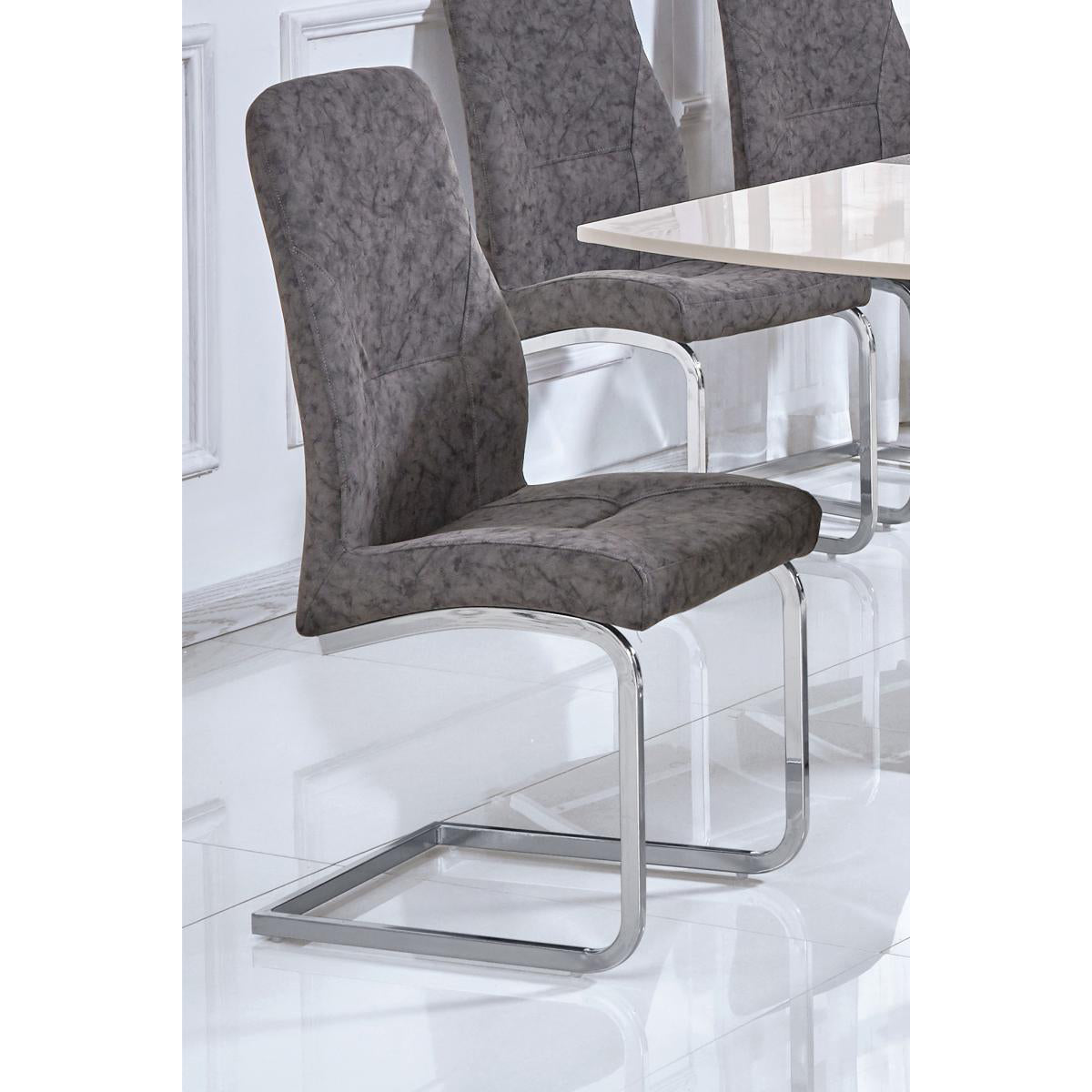 Belarus Patterned Faux Leather Dining Chairs Chrome and Grey (2s) - luxury dining furniture