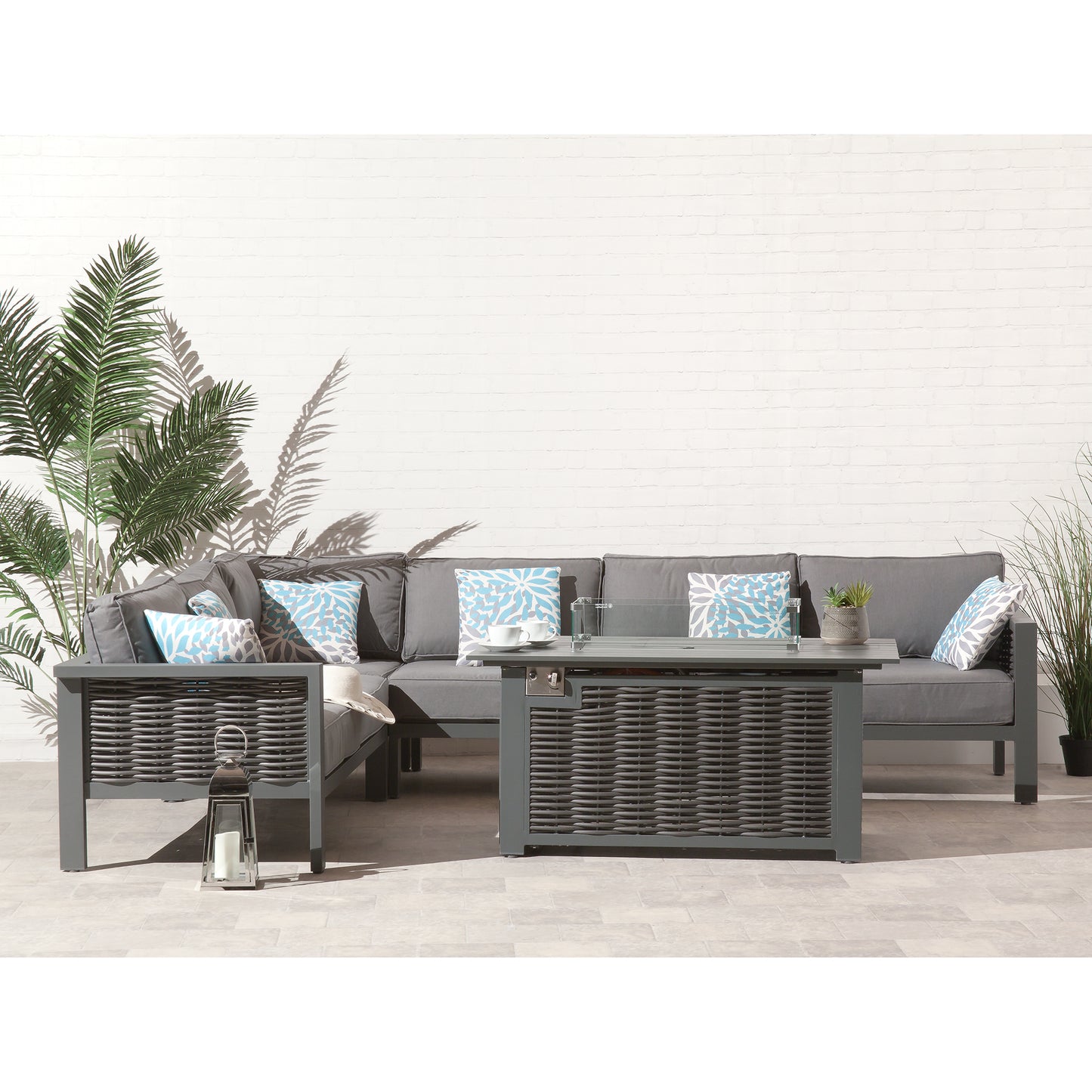 Dalia Corner Firepit Coffee Garden Set Rattan Aluminiumm - Vogue Vocus outdoor garden furniture set