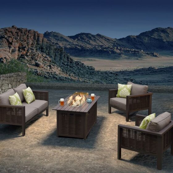 Dalia Sofa Firepit Coffee Garden Set Rattan Aluminiumm - Vogue Vocus outdoor garden furniture set