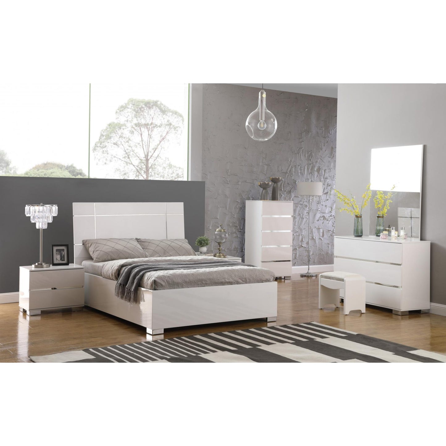 Helsinki High Gloss Bedside Table 2 Drawer White