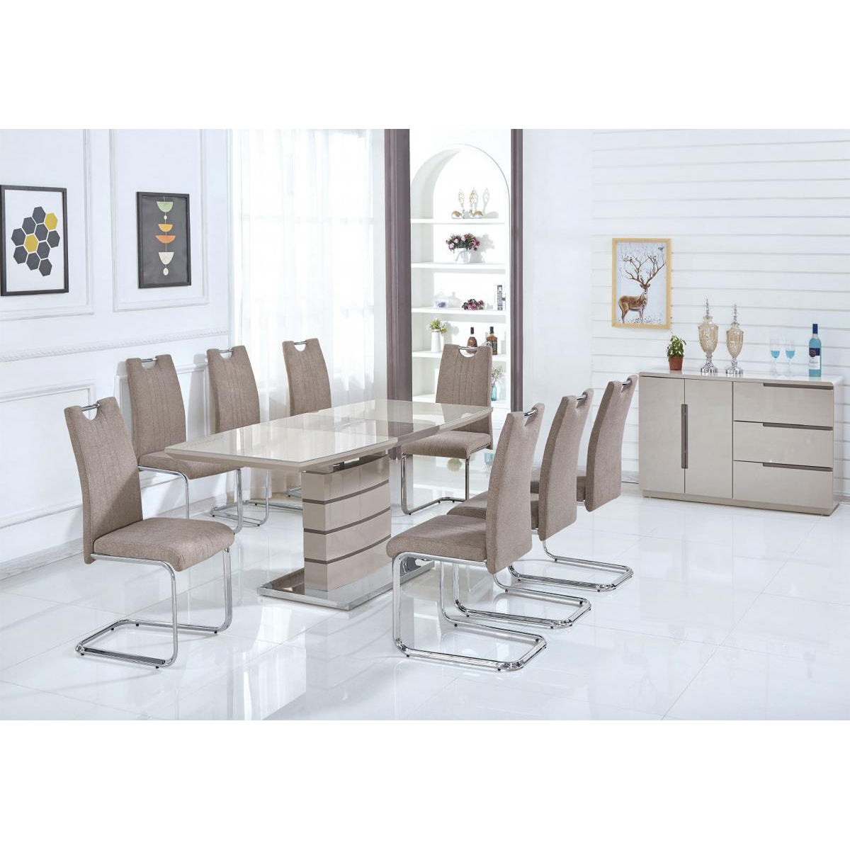 Knightsbridge Fabric Dining Chairs Chrome and Taupe (2s) - luxury dining furniture