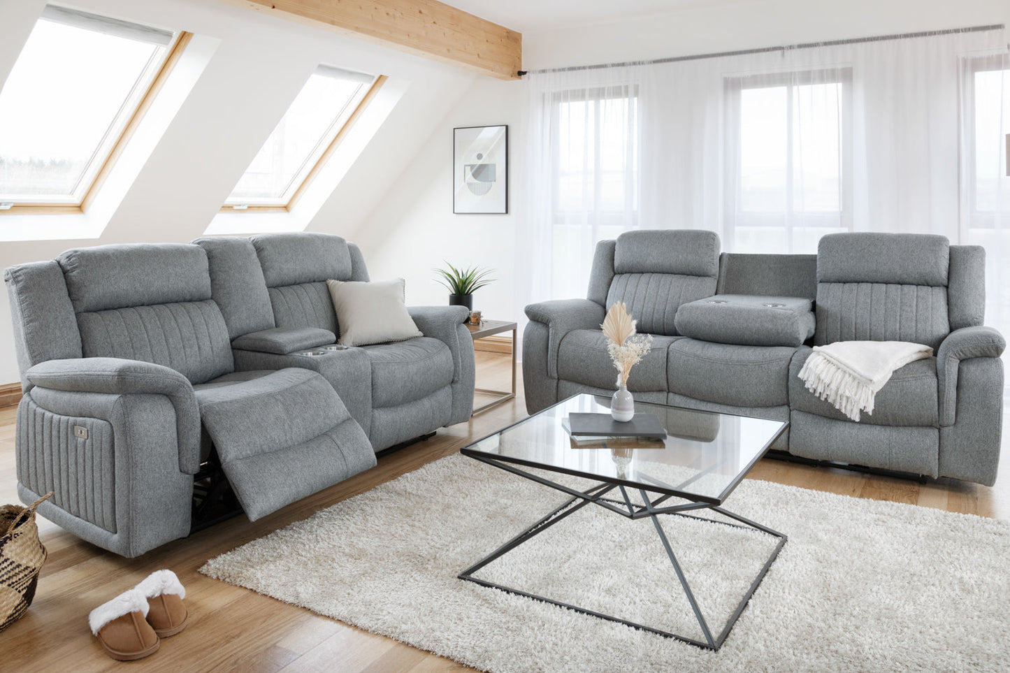 Oslo Recliner Sofa 3-2 Set in Grey