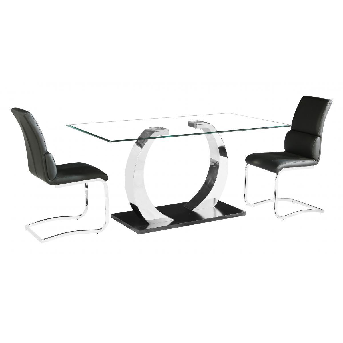 Phoenix Glass Dining Table with Stainless Steel Base - luxury dining furniture