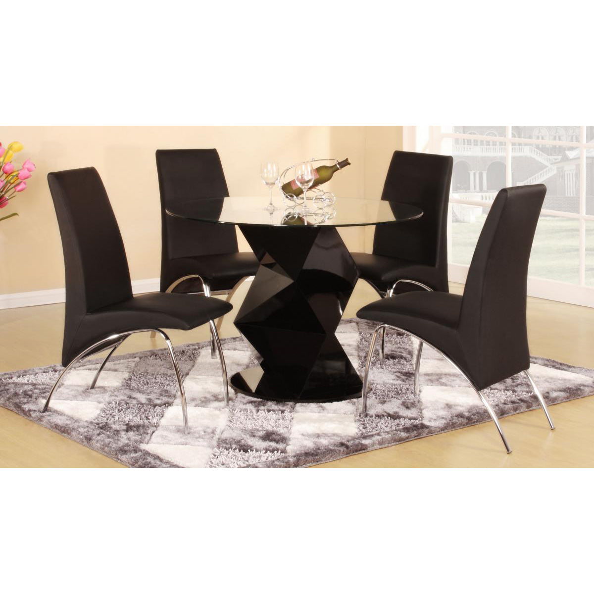 Rowley Black High Gloss Dining Set with 4 Dining Chairs - luxury dining furniture