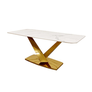 Valeo Gold Cross Base 1.8m Dining Table - Polar White Sintered Stone / Gold Base