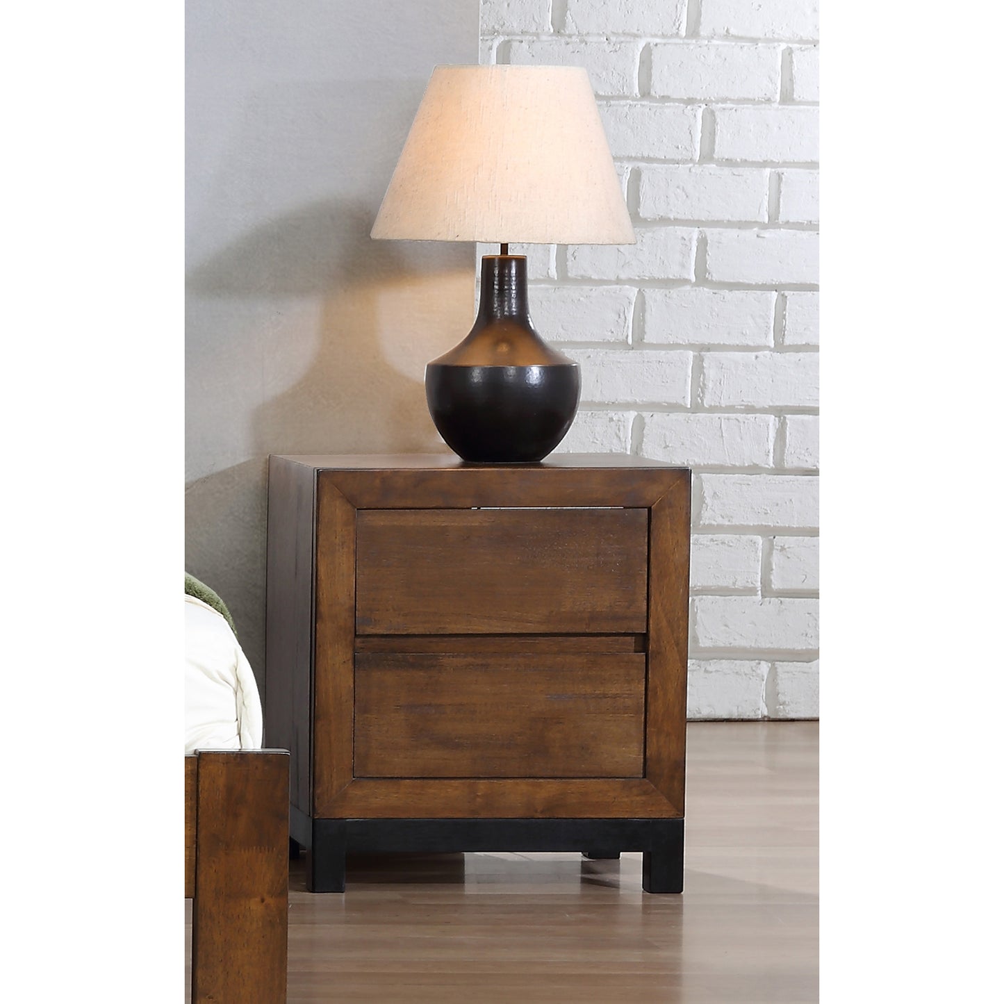 Vulcan Bedside Table 2 Drawer Rustic Oak