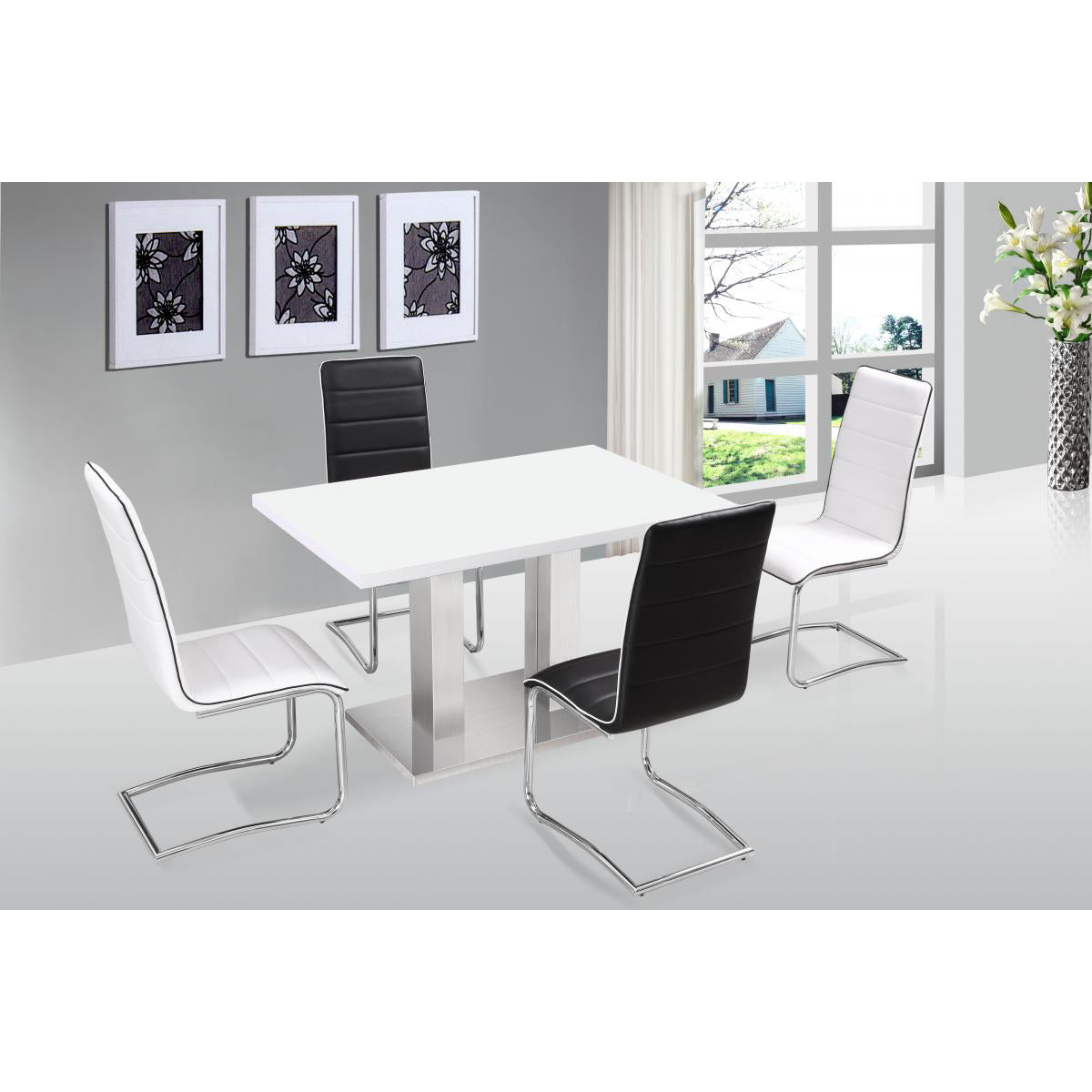 Walton Dining Table White with Stainless Steel Base - luxury dining furniture