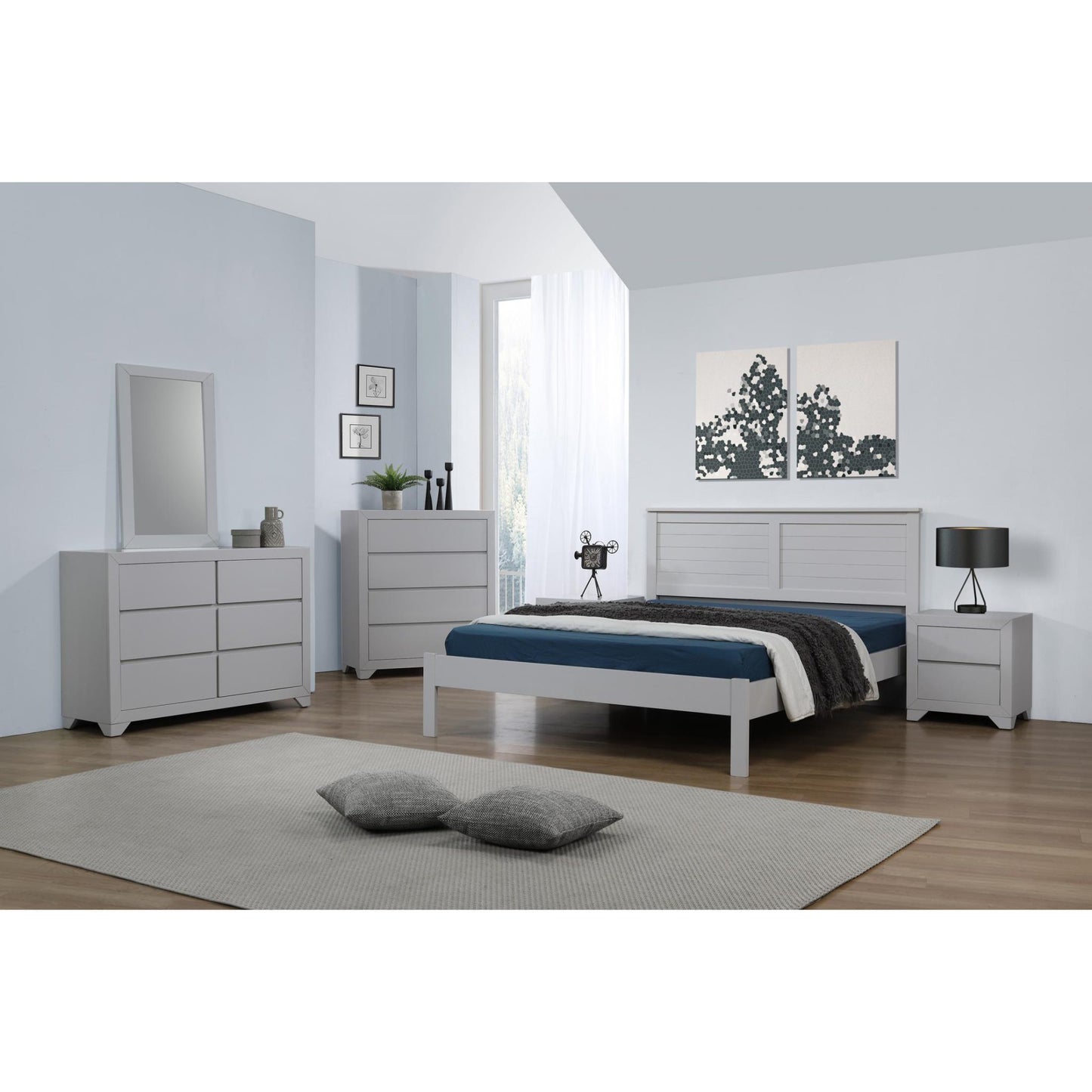Wilmot Bedside Table 2 Drawer Grey