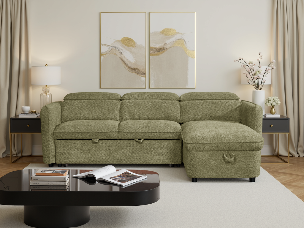 Valenza Universal Corner Sofa Bed in Green
