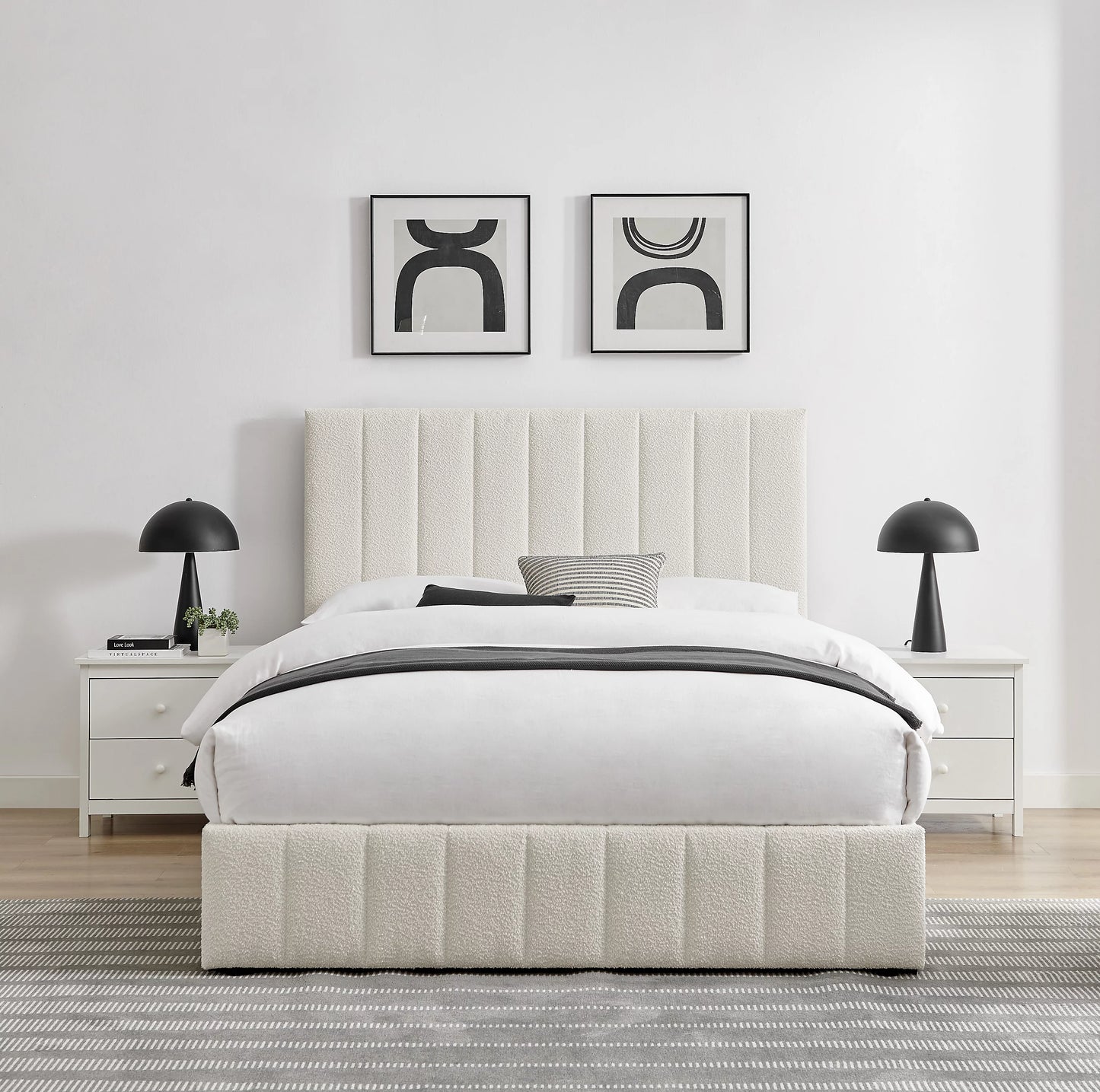 Star White Boucle Fabric Ottoman Storage Bed Frame