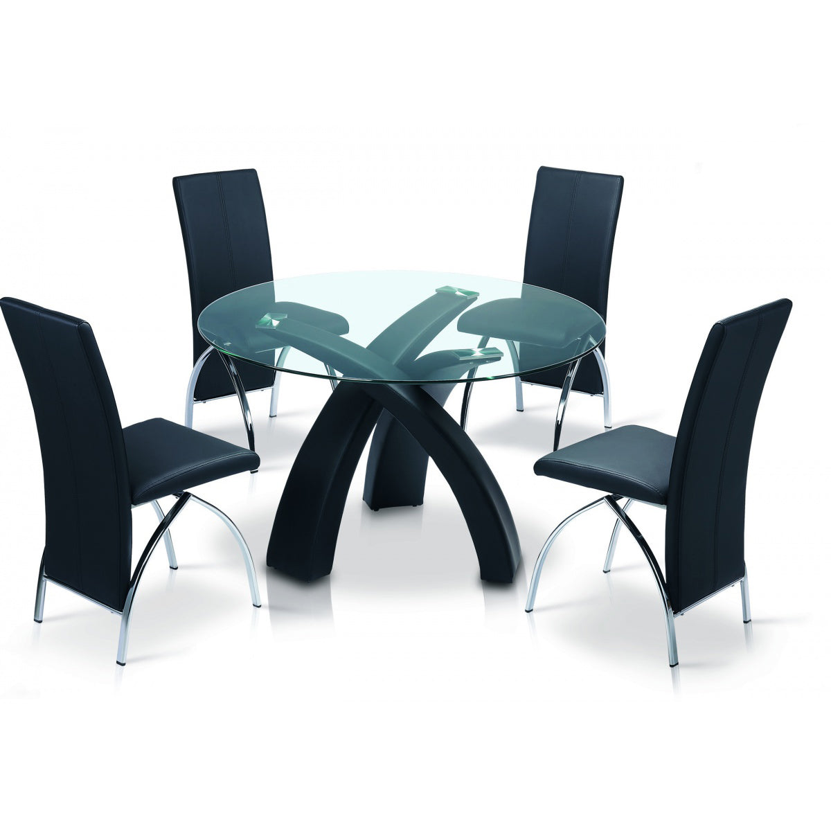 Marston Dining Table Black Faux Leather Frame with Clear Glass Top - luxury dining furniture