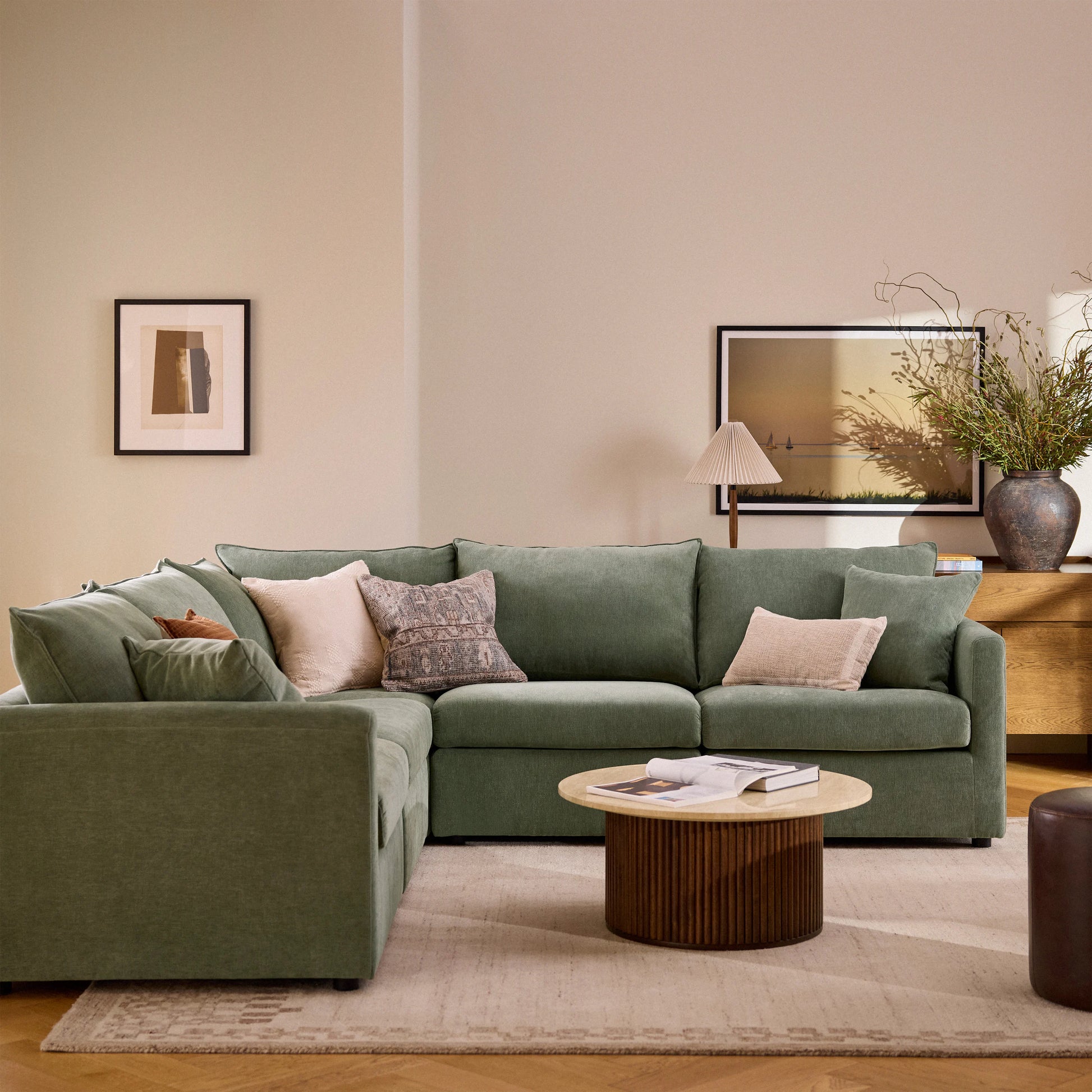 Lenae Corner Sofa - luxury chenille corner sofa in green by Vogue Vocus view 2