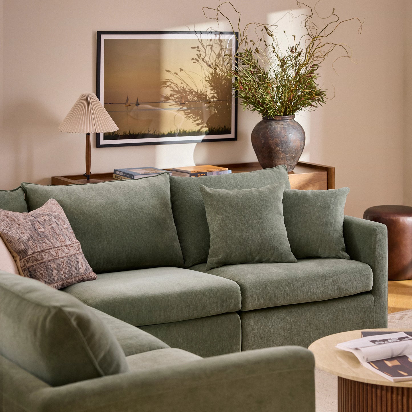 Lenae Corner Sofa - luxury chenille corner sofa in green by Vogue Vocus view 3