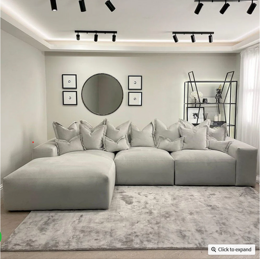 Astoria Silver Elegance Pillow Back Corner Sofa (RH Faceing Large Sofa)