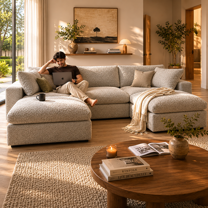 Sola Modular 5 Piece U Shape Sofa With Feather Cushions - luxury velvet U-shape sofa by Vogue Vocus view 7