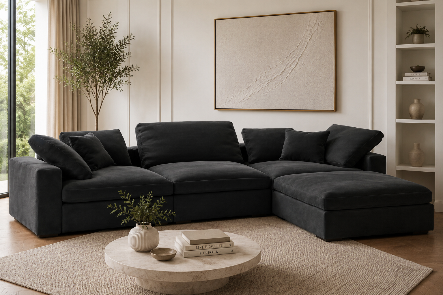 Madrid Complete Modular Set with Footstool Feather Sofa - luxury velvet corner sofa by Vogue Vocus
