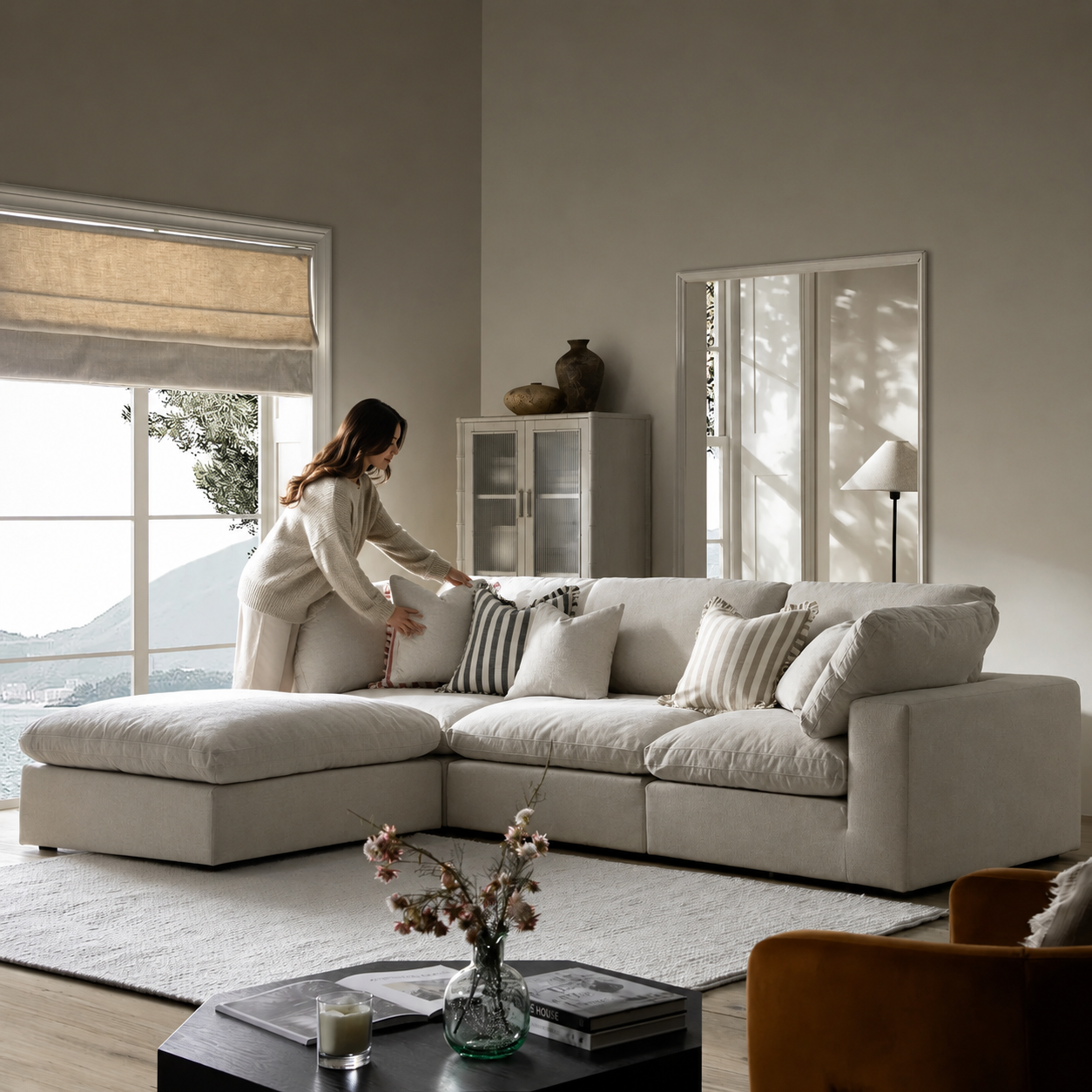Sola Modular 3-Piece Chaise Corner Sofa With Feather Cushions - luxury velvet corner sofa by Vogue Vocus view 2