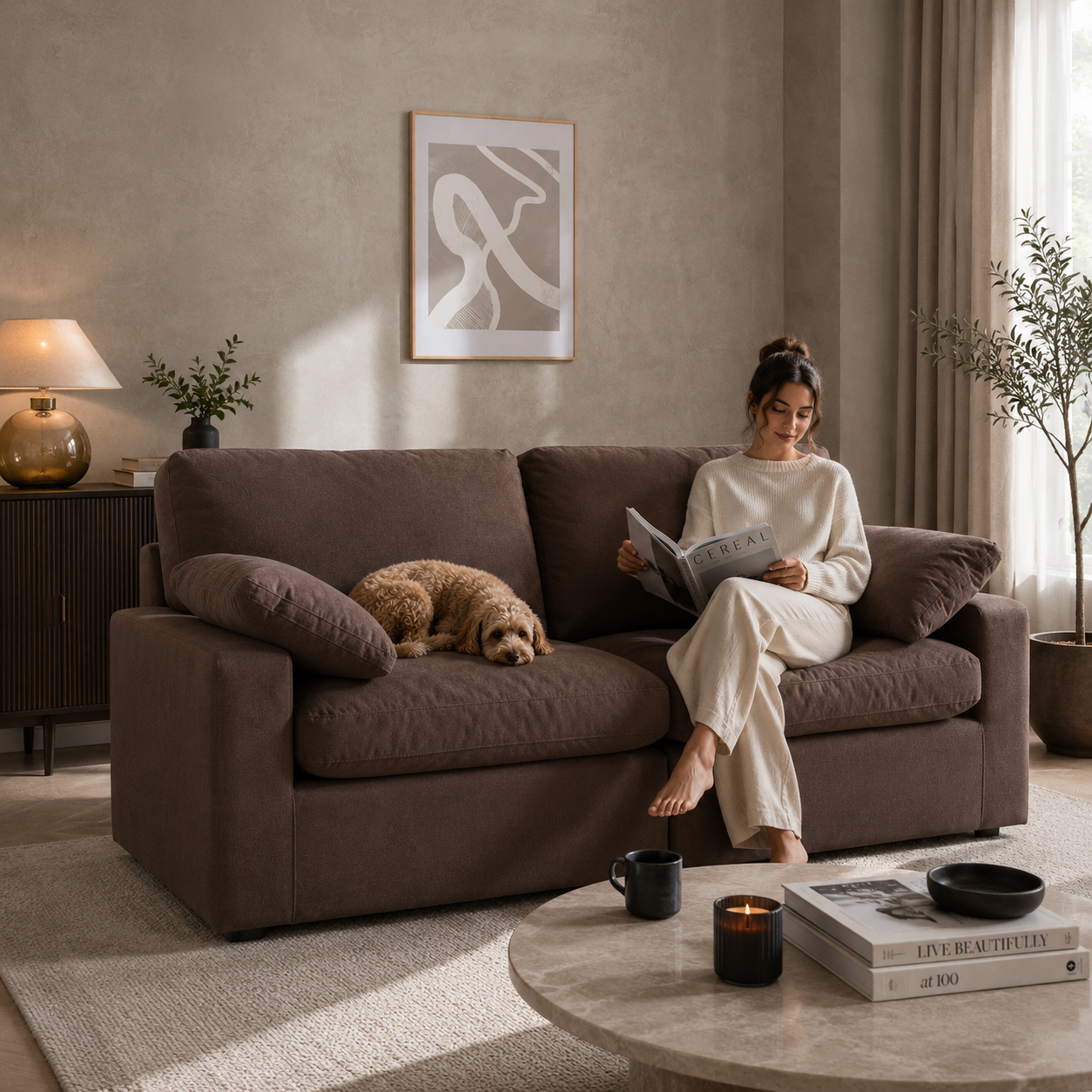 Savannah Feather 2 Seater - luxury velvet 2 seater sofa in chocolate by Vogue Vocus view 3