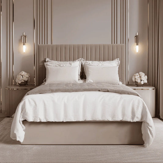 Clara Beige Velvet Channelled Ottoman Bed