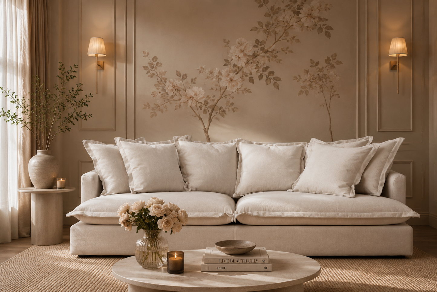SPENCER Feather Filled Fabric Sofa Range - 3 Seater - luxury velvet modular sofa in beige by Vogue Vocus