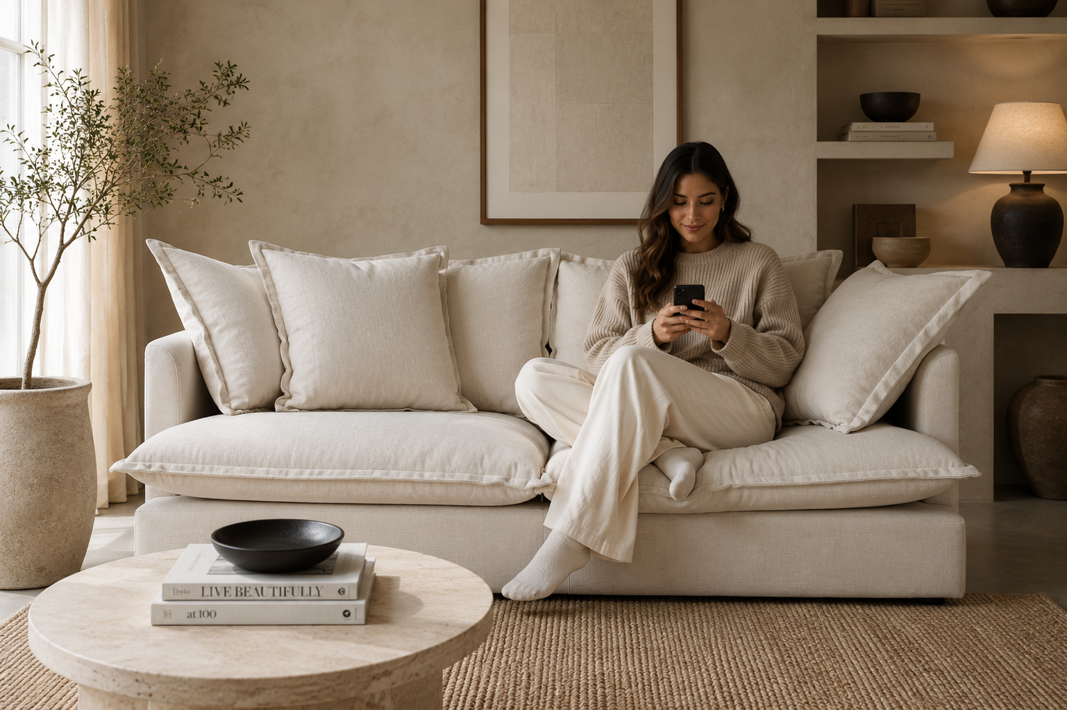 SPENCER Feather Filled Fabric Sofa Range - 2 Seater - luxury velvet modular sofa in beige by Vogue Vocus view 2