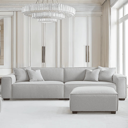 Victoria Duck feather Boucle 4 Seater Sofa with Footstool