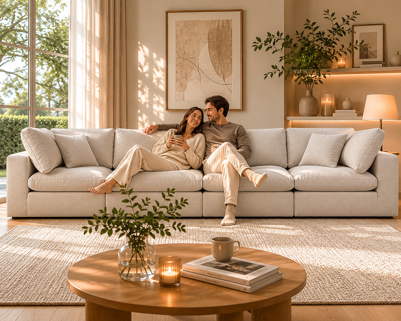 Sola Modular 4-Piece Sofa With Feather Cushions - luxury velvet modular sofa by Vogue Vocus view 2