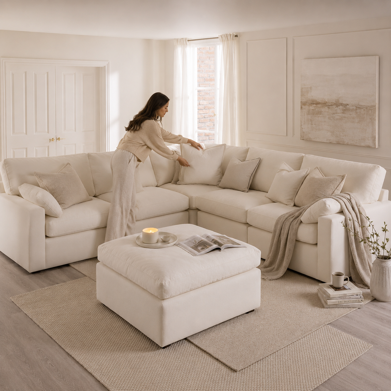Savannah Feather left Hand Corner Sofa - Vanilla - luxury velvet corner sofa in chocolate by Vogue Vocus view 2