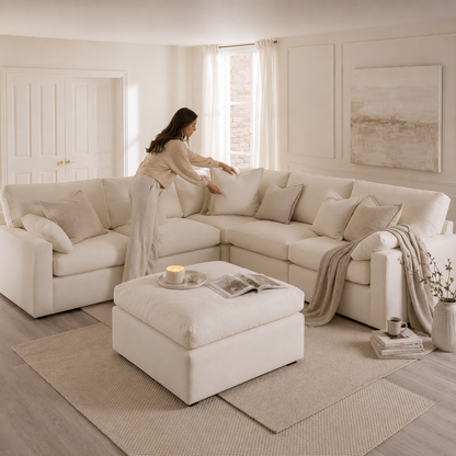 Savannah Feather left Hand Corner Sofa - Vanilla - luxury velvet corner sofa in chocolate by Vogue Vocus view 2