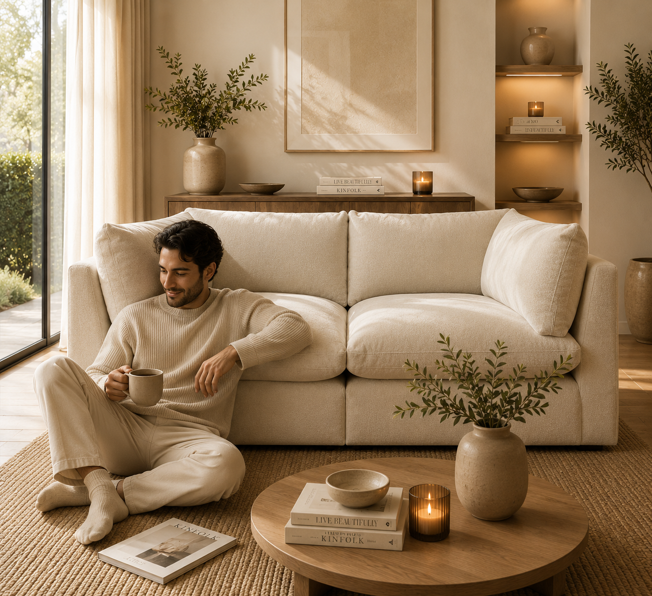 Arlo Feather 2-Piece Sofa - luxury velvet modular sofa in ivory by Vogue Vocus view 2