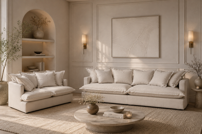 SPENCER Feather Filled Fabric Sofa Range - 3+2 Sofa Set - luxury velvet modular sofa in beige by Vogue Vocus