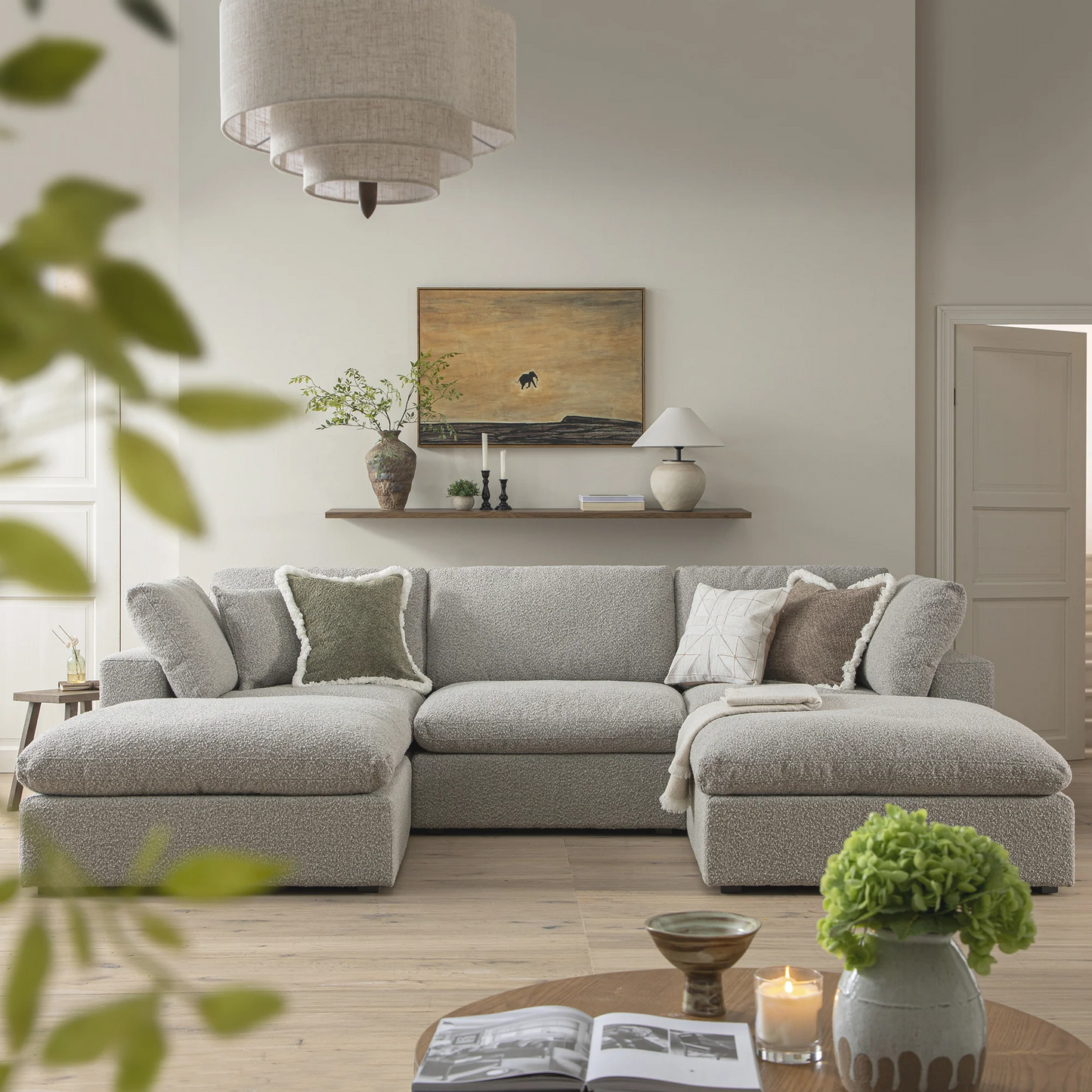 Sola Modular 5 Piece U Shape Sofa With Feather Cushions