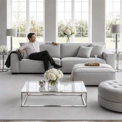 Victoria Duck feather Boucle 4 Seater Sofa with Footstool