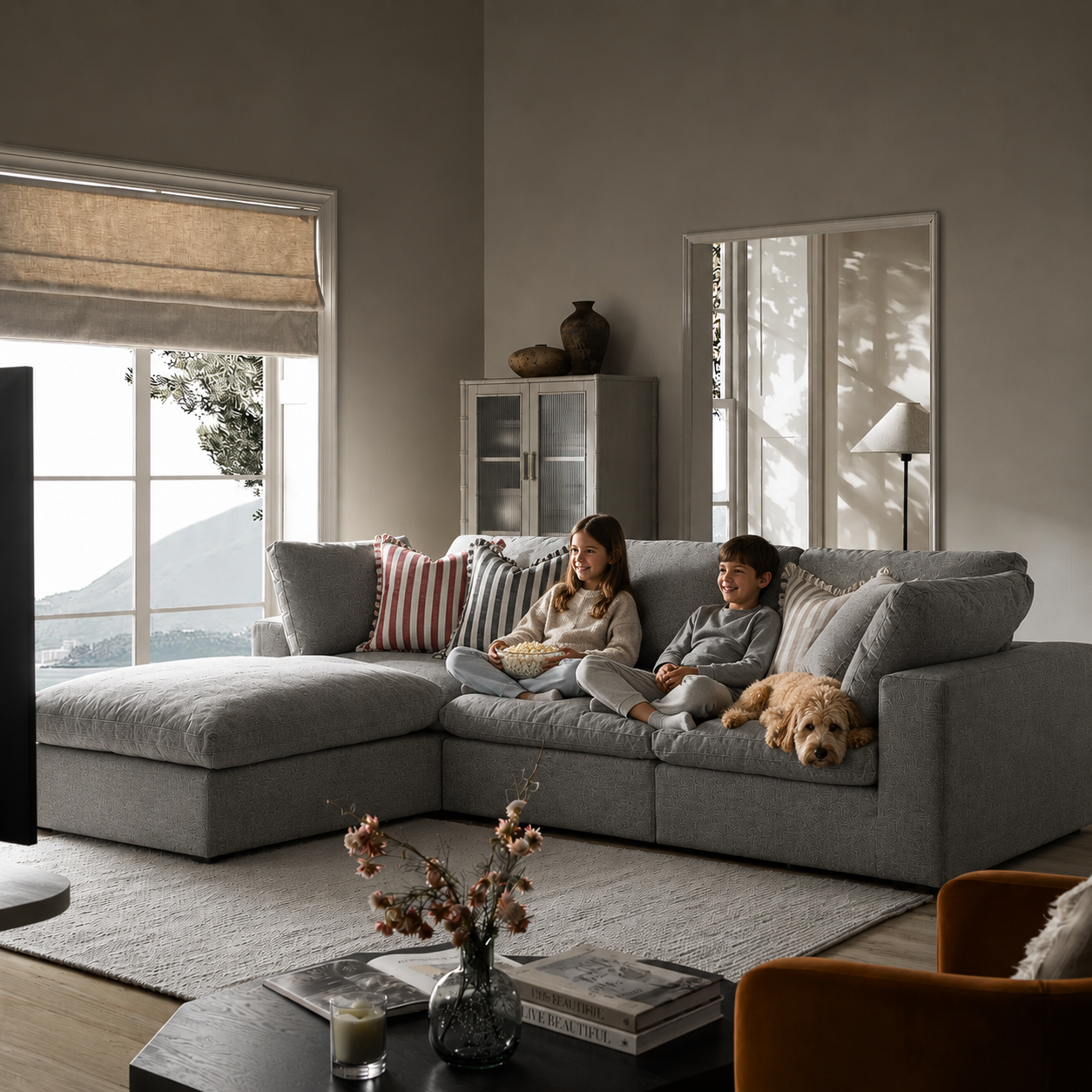 Sola Modular 3-Piece Chaise Corner Sofa With Feather Cushions - luxury velvet corner sofa by Vogue Vocus view 5