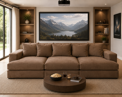 Oscar Cinema Velvet Sofa – Feather Filled Seats - luxury velvet modular sofa in slate by Vogue Vocus