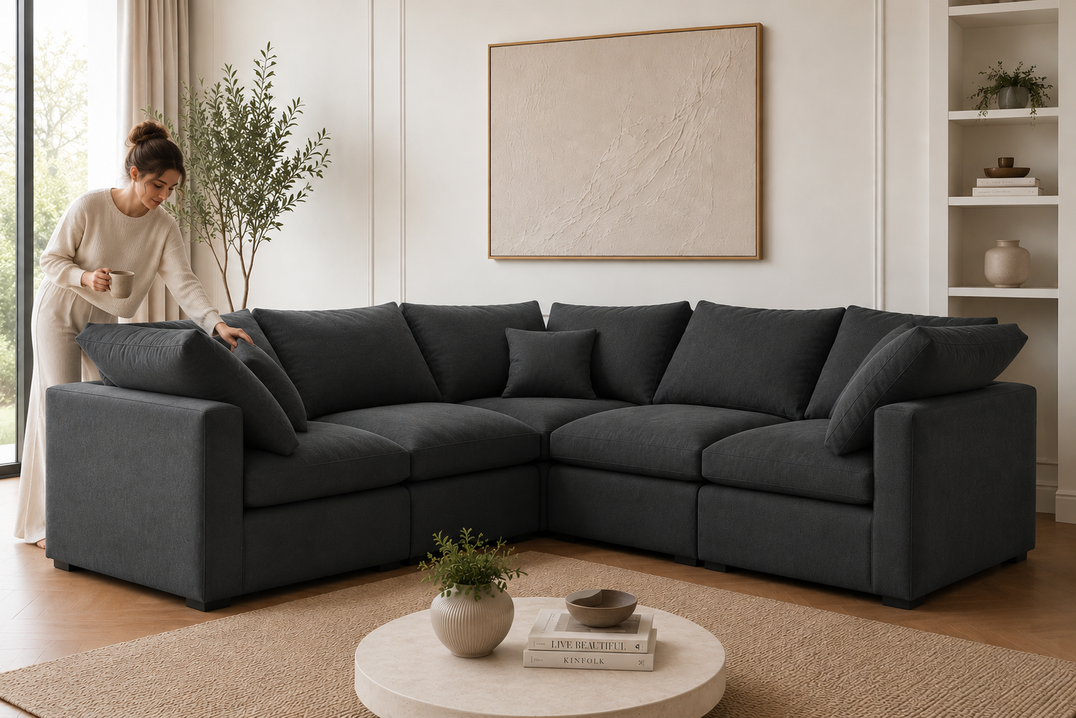 Madrid Modular Slim Medium Corner Feather Sofa - luxury velvet corner sofa by Vogue Vocus view 2