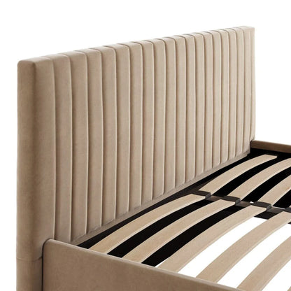 Clara Beige Velvet Channelled Ottoman Bed
