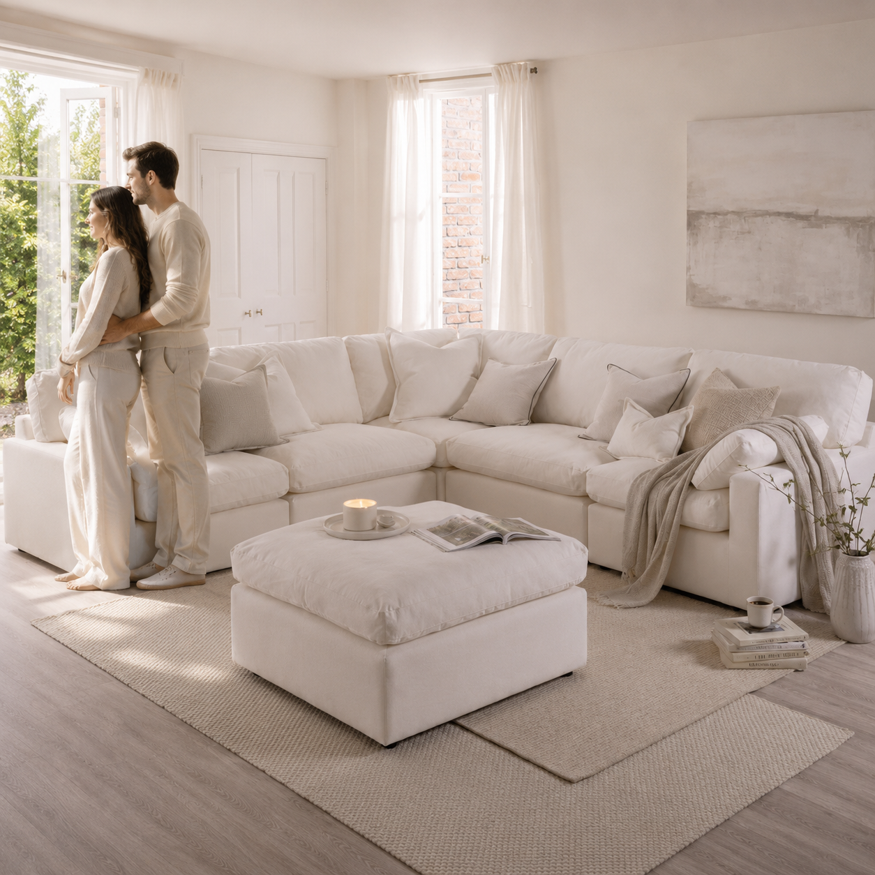 Savannah Feather left Hand Corner Sofa - Vanilla - luxury velvet corner sofa in chocolate by Vogue Vocus view 3