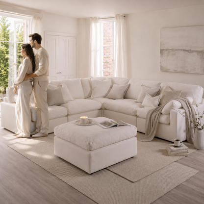 Savannah Feather left Hand Corner Sofa - Vanilla - luxury velvet corner sofa in chocolate by Vogue Vocus view 3