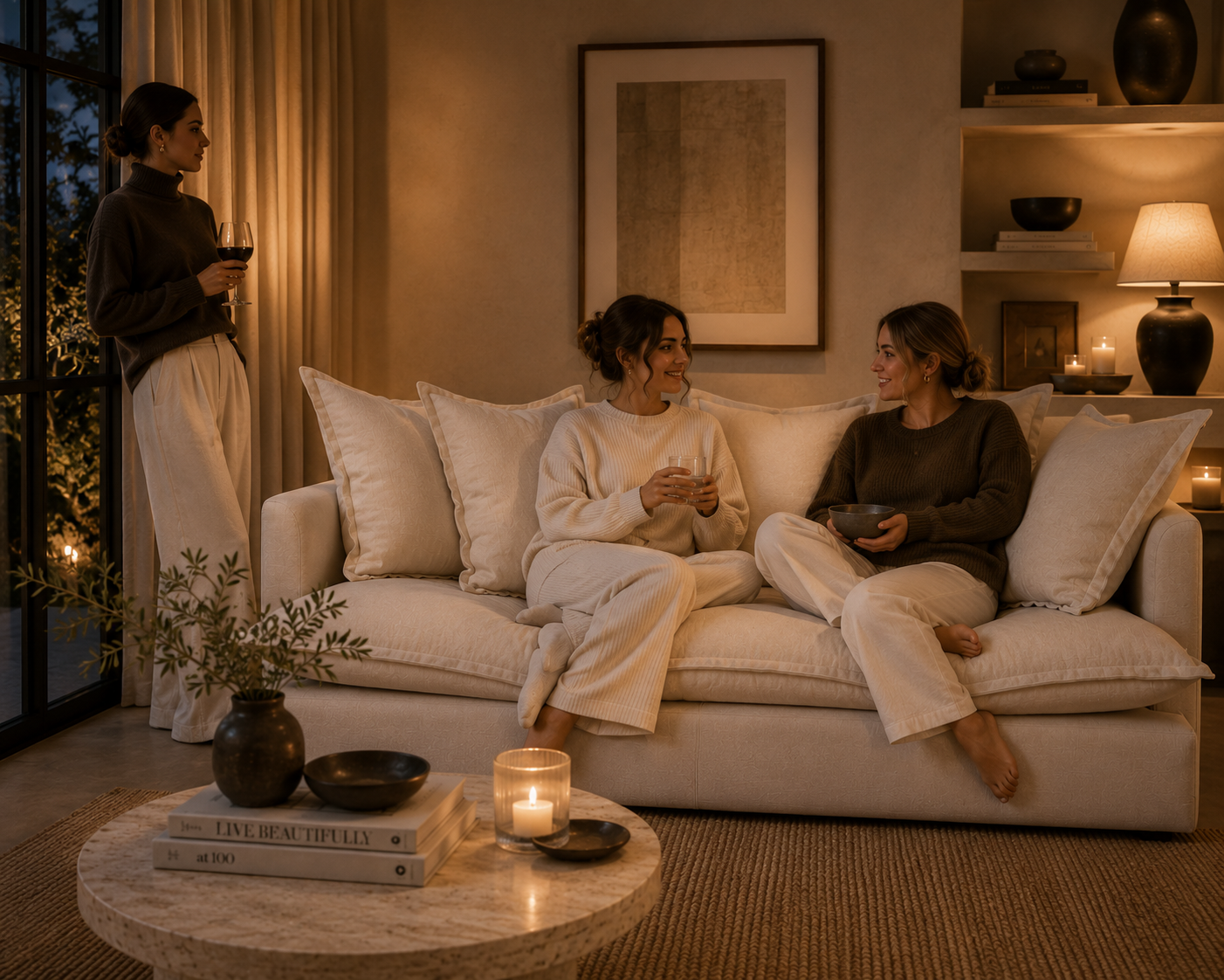 SPENCER Feather Filled Fabric Sofa Range - 2 Seater - luxury velvet modular sofa in beige by Vogue Vocus view 3