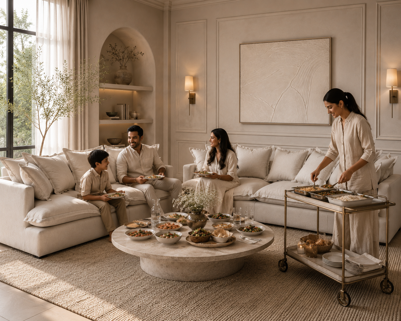 SPENCER Feather Filled Fabric Sofa Range - 3+2 Sofa Set - luxury velvet modular sofa in beige by Vogue Vocus view 2