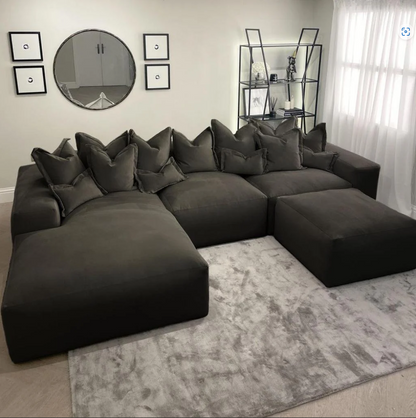 Astoria Black Elegance Pillow Back Corner Sofa (LH Facing Large Sofa)