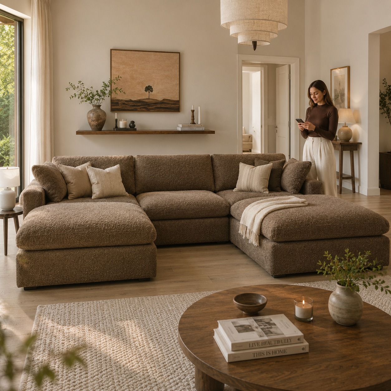 Sola Modular 5 Piece U Shape Sofa With Feather Cushions - luxury velvet U-shape sofa by Vogue Vocus view 6